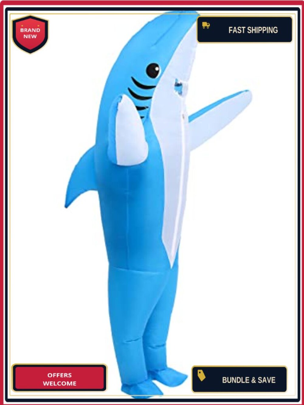 Inflatable Shark Costume Adult Blow Up Jumpsuit Halloween Cosplay